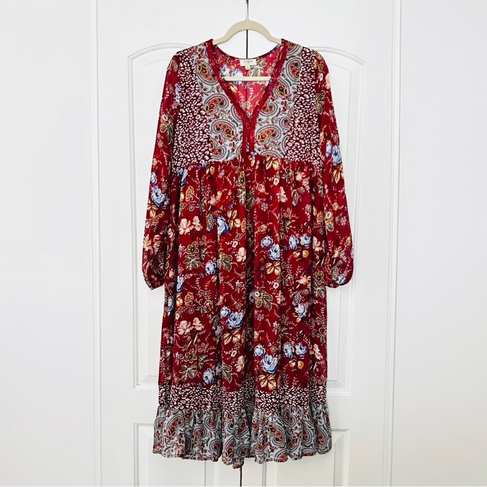 LIKE NEW ⭐️ Umgee Maroon and Blue Floral Midi Dress